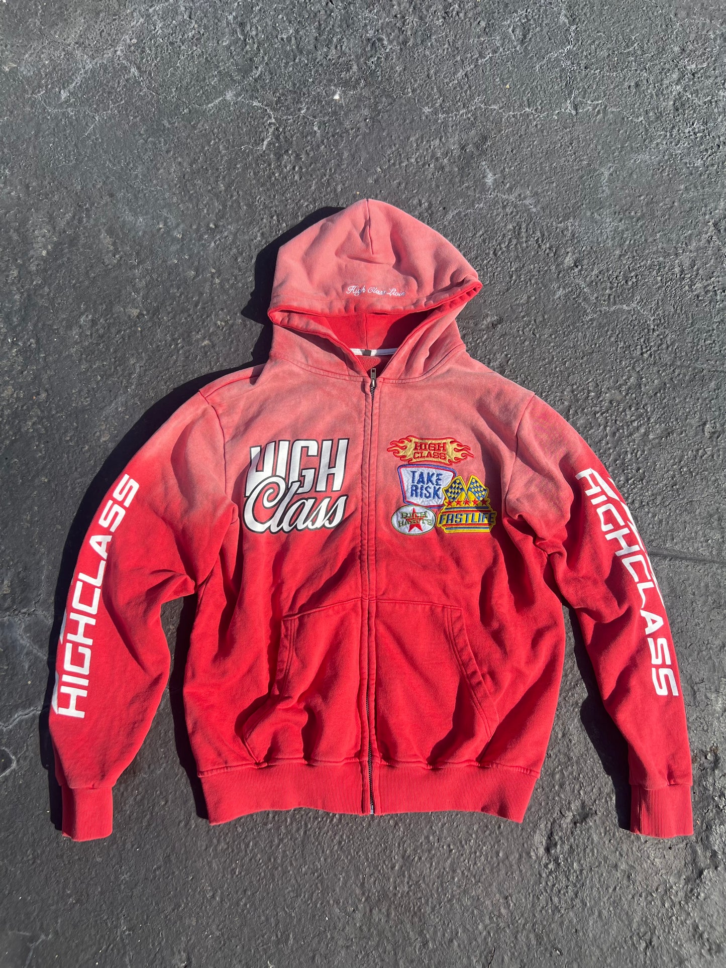 Red Patch Work Zip-Up