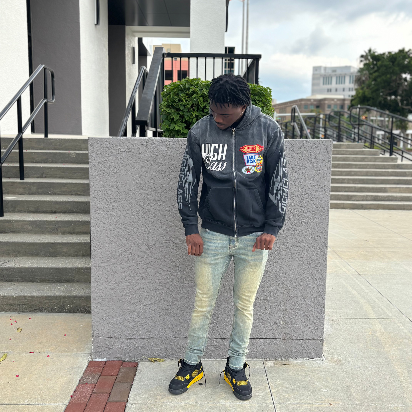 Black Patch Work Zip-Up