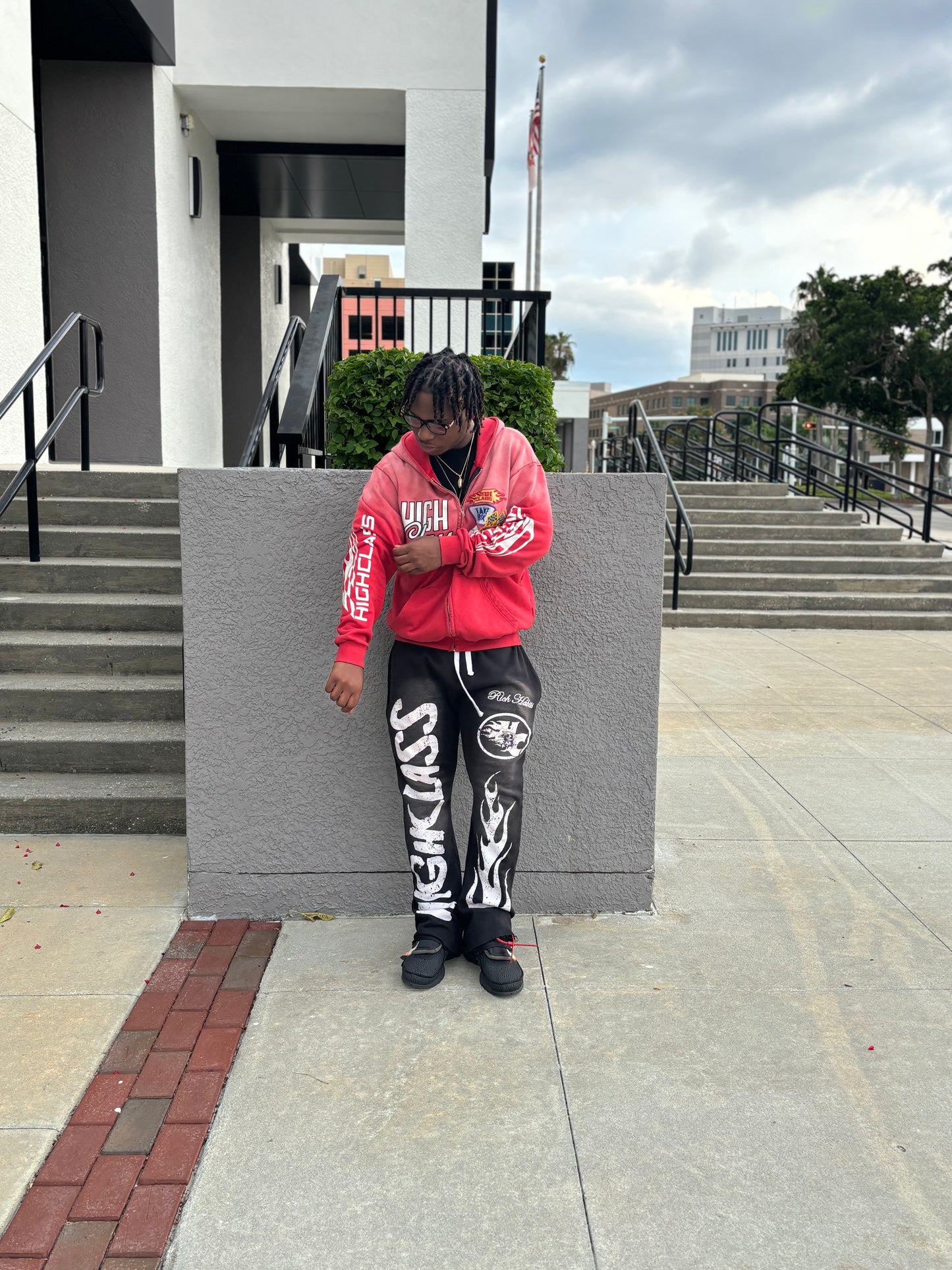 Red Patch Work Zip-Up