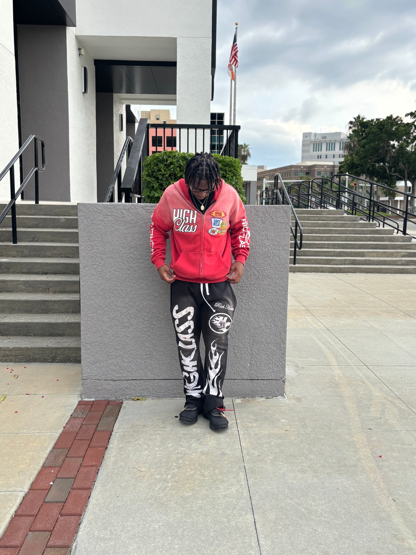 Red Patch Work Zip-Up