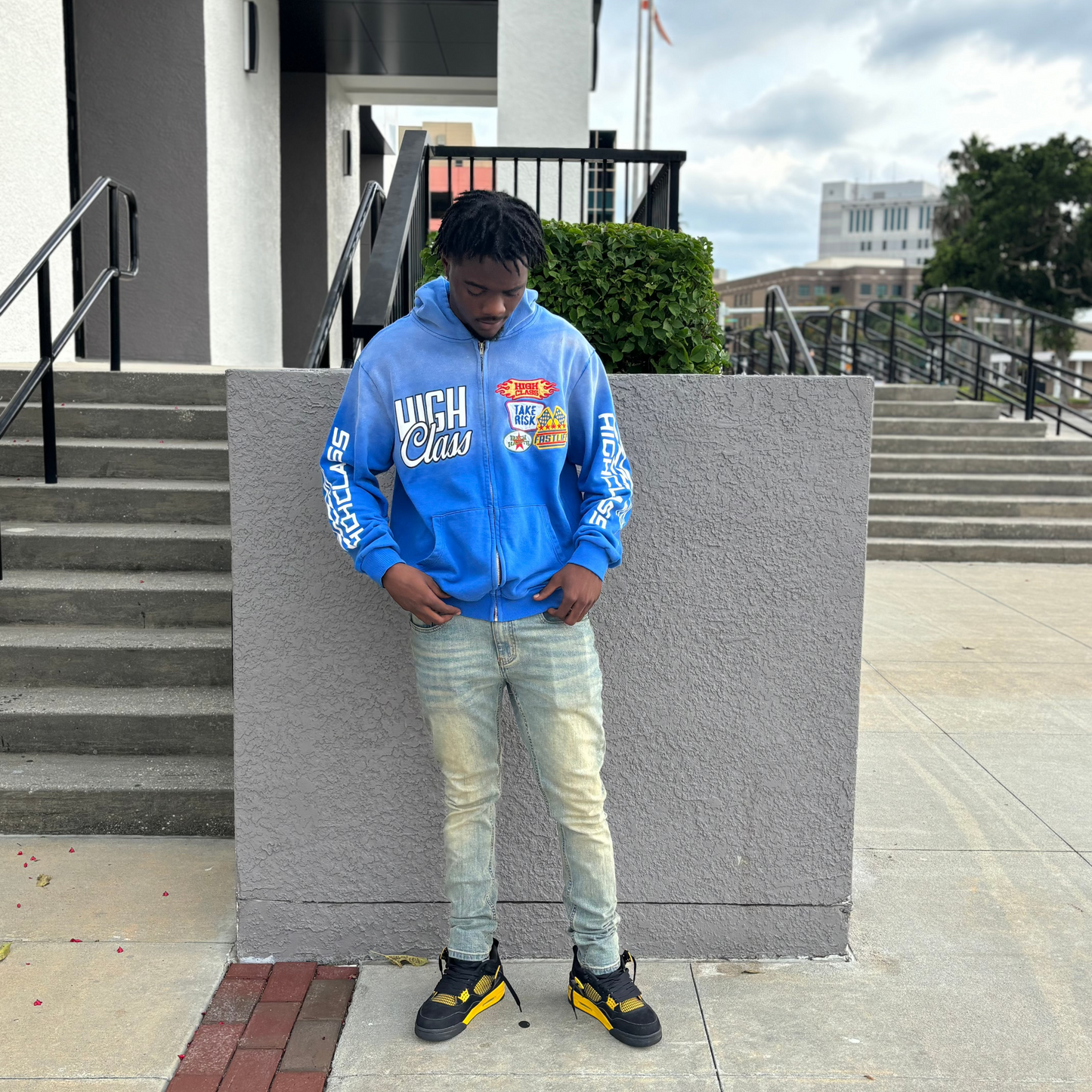 Blue Patch Work Zip-Up