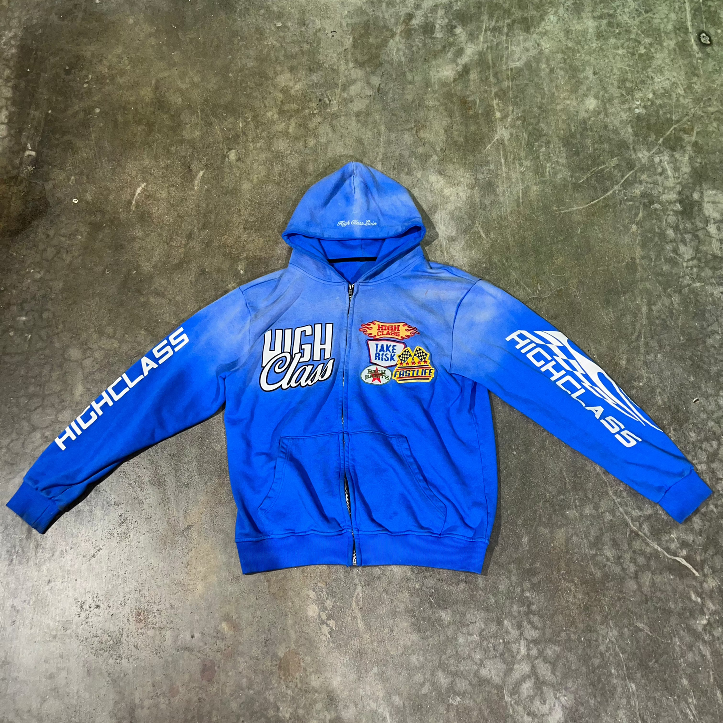 Blue Patch Work Zip-Up