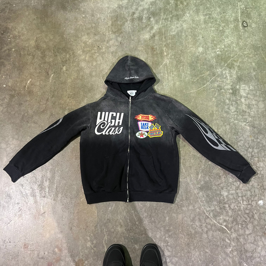 Black Patch Work Zip-Up